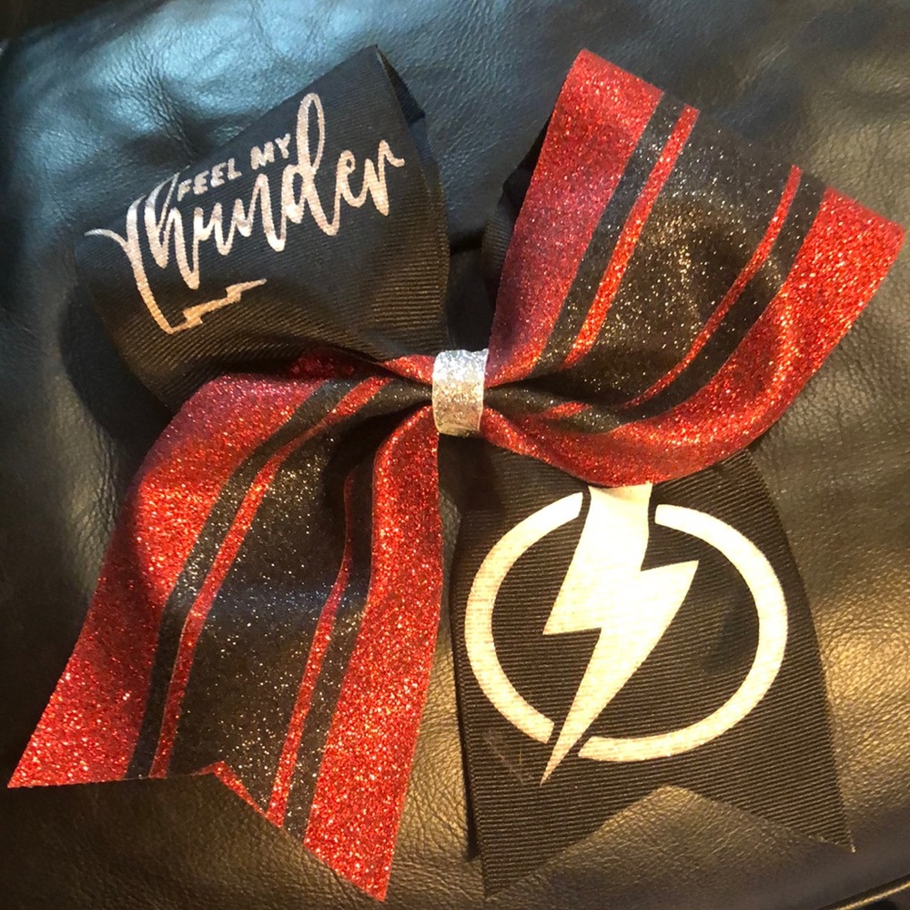 Cheer bow hair tie Feel my thunder red black white